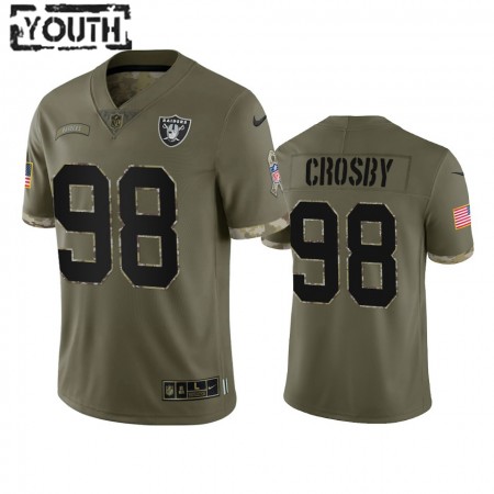 Camiseta Niño NFL Las Vegas Raiders Maxx Crosby 98 Olive 2022 Salute To Service Limited